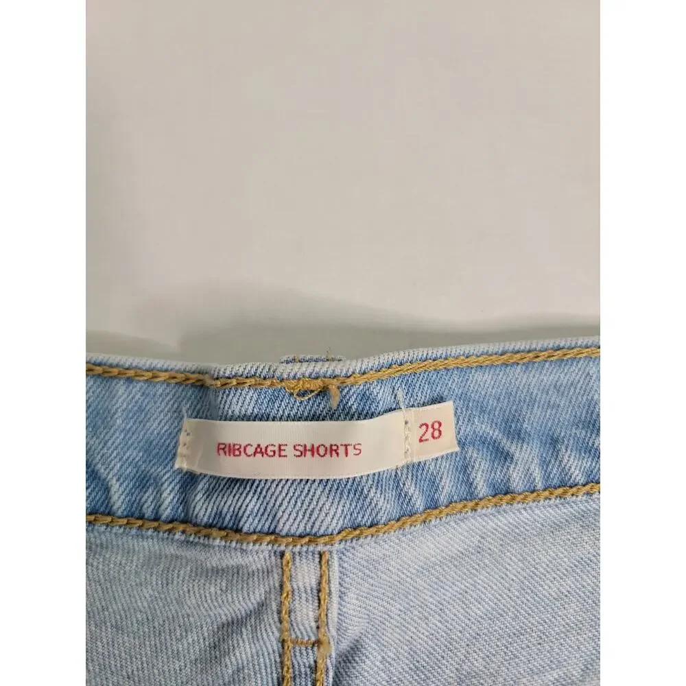 Levis Premium Ribcage Denim Shorts Womens SZ 28 Button Fly Stretch Big E